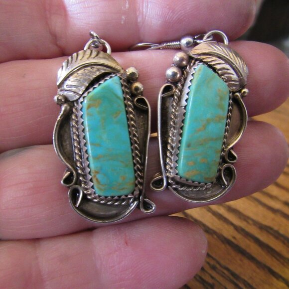 Kingman Turquoise and Sterling Earrings Santo Domingo Pueblo